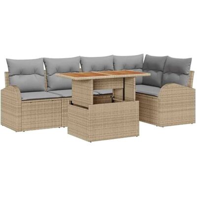 vidaXL Garten-Sofa-Set mit Kissen 6-Tlg Beige und Hellgrau 3349587 vidaXL Garten-Sofa-Set mit Kissen 6-Tlg Beige und Hellgrau 3349587