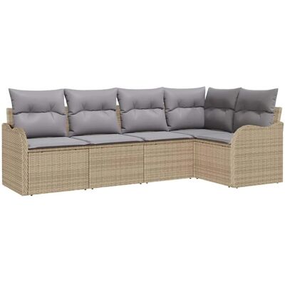 vidaXL Garten-Sofa-Set mit Kissen 5-Tlg Beige Poly Rattan 3345700 vidaXL Garten-Sofa-Set mit Kissen 5-Tlg Beige Poly Rattan 3345700