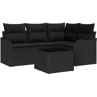 vidaXL Garten-Sofa-Set mit Kissen 5-Tlg Schwarz Poly Rattan 3345693 vidaXL Garten-Sofa-Set mit Kissen 5-Tlg Schwarz Poly Rattan 3345693