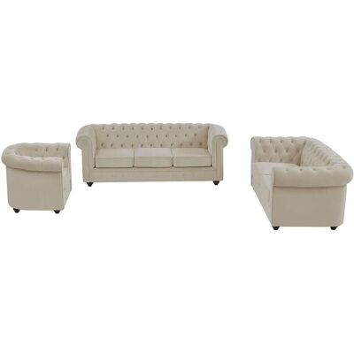 Vente-unique Couchgarnitur Mit Sessel Chesterfield Beige 165 cm 82 cm 205 cm Vente-unique Couchgarnitur Mit Sessel Chesterfield Beige 165 cm 82 cm 205 cm