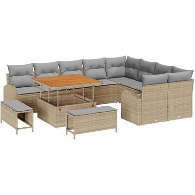 vidaXL Garten-Sofa-Set mit Kissen 12-Tlg Beige und Hellgrau 3364377 vidaXL Garten-Sofa-Set mit Kissen 12-Tlg Beige und Hellgrau 3364377