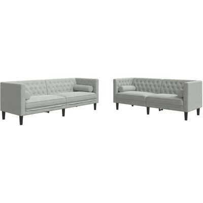 Vidaxl Chesterfield-Sofa-Set - Samt Grau - 2 und 3-Sitzer Vidaxl Chesterfield-Sofa-Set - Samt Grau - 2 und 3-Sitzer