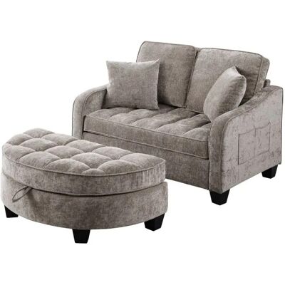 PXloue Schlafsofa Braun 2 in 1 Sofa Bett mit Hocker Stauraum Eukalyptusholz Rahmen Stoffbezug PXloue Schlafsofa Braun 2 in 1 Sofa Bett mit Hocker Stauraum Eukalyptusholz Rahmen Stoffbezug