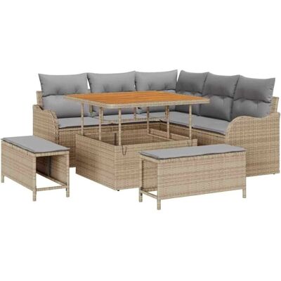 vidaXL Garten-Sofa-Set mit Kissen 8-Tlg Beige und Hellgrau 3364207 vidaXL Garten-Sofa-Set mit Kissen 8-Tlg Beige und Hellgrau 3364207