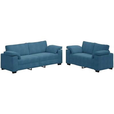 vidaXL 2-Teiliges Sofa-Set mit Kissen Blau Samt 3324758 vidaXL 2-Teiliges Sofa-Set mit Kissen Blau Samt 3324758
