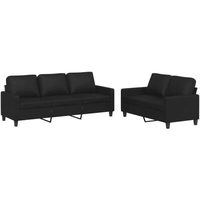 vidaXL 2-Tlg Sofagarnitur mit Kissen Schwarz Kunstleder 3201418 vidaXL 2-Tlg Sofagarnitur mit Kissen Schwarz Kunstleder 3201418