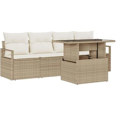 vidaXL Sofa Set mit Kissen 5-Tlg Beige und Creme Poly-Rattan 3348727 vidaXL Sofa Set mit Kissen 5-Tlg Beige und Creme Poly-Rattan 3348727
