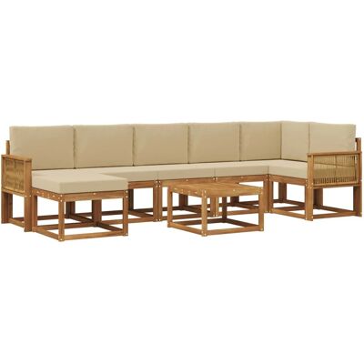 vidaXL Outdoor-Sofagarnitur mit Kissen 8 Stk Natur und Beige Polyester 3385419 vidaXL Outdoor-Sofagarnitur mit Kissen 8 Stk Natur und Beige Polyester 3385419