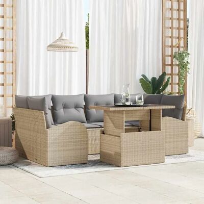 vidaXL Garten-Sofa-Set mit Kissen 7-Tlg Beige Poly Rattan 3348576 vidaXL Garten-Sofa-Set mit Kissen 7-Tlg Beige Poly Rattan 3348576