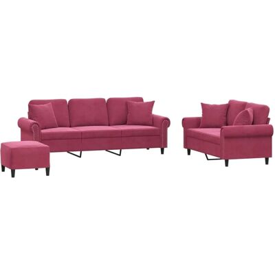 Vidaxl Sofa-Set - Samtrot Rotwein - 3-teilig mit Kissen Vidaxl Sofa-Set - Samtrot Rotwein - 3-teilig mit Kissen