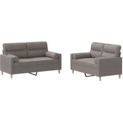 vidaXL 2-Tlg Sofagarnitur mit Kissen Taupe Stoff 3201591 vidaXL 2-Tlg Sofagarnitur mit Kissen Taupe Stoff 3201591