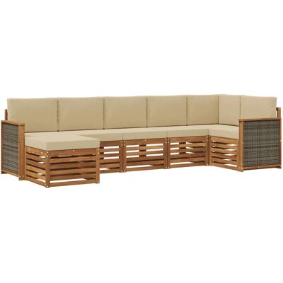 vidaXL Ecksofa Set 6 Stk Natur Massives Akazienholz und Polyester 3384619 vidaXL Ecksofa Set 6 Stk Natur Massives Akazienholz und Polyester 3384619