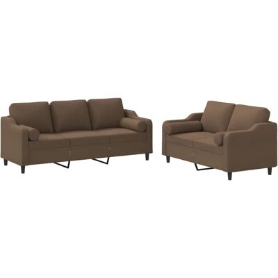 vidaXL 2-Tlg Sofagarnitur mit Kissen Braun Stoff 3201853 vidaXL 2-Tlg Sofagarnitur mit Kissen Braun Stoff 3201853