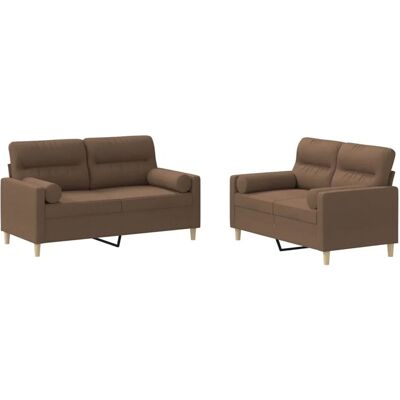 vidaXL 2-Tlg Sofagarnitur mit Kissen Braun Stoff 3201587 vidaXL 2-Tlg Sofagarnitur mit Kissen Braun Stoff 3201587