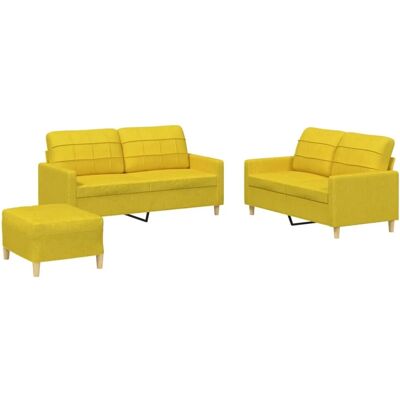 vidaXL 3-Tlg Sofagarnitur mit Kissen Hellgelb Stoff 3201287 vidaXL 3-Tlg Sofagarnitur mit Kissen Hellgelb Stoff 3201287
