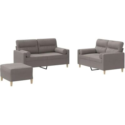 vidaXL 3-Tlg Sofagarnitur mit Kissen Taupe Stoff 3201599 vidaXL 3-Tlg Sofagarnitur mit Kissen Taupe Stoff 3201599