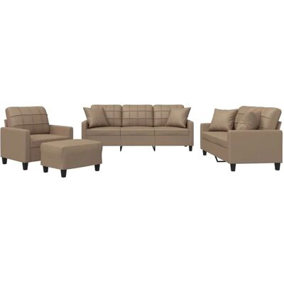 vidaXL 4-Tlg Sofagarnitur mit Kissen Cappuccino-Braun Kunstleder 3201357 vidaXL 4-Tlg Sofagarnitur mit Kissen Cappuccino-Braun Kunstleder 3201357