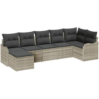vidaXL Garten-Sofa-Set mit Kissen 7-Tlg Hellgrau Poly Rattan 3354461 vidaXL Garten-Sofa-Set mit Kissen 7-Tlg Hellgrau Poly Rattan 3354461