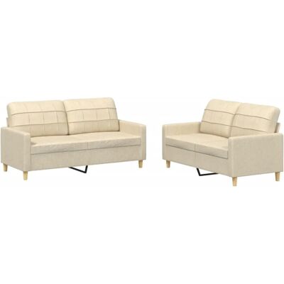 vidaXL 2-Tlg Sofagarnitur mit Kissen Creme Stoff 3201276 vidaXL 2-Tlg Sofagarnitur mit Kissen Creme Stoff 3201276