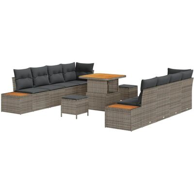 vidaXL Garten-Sofa-Set mit Kissen 11-Tlg Grau Poly Rattan 3362888 vidaXL Garten-Sofa-Set mit Kissen 11-Tlg Grau Poly Rattan 3362888