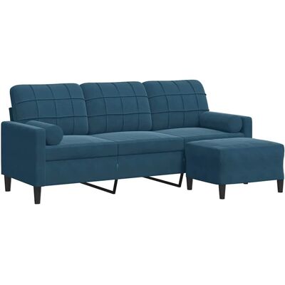 vidaXL Blaues Samtsofa 3-Sitzer mit Hocker - Sofa vidaXL Blaues Samtsofa 3-Sitzer mit Hocker - Sofa