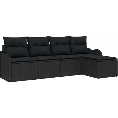 vidaXL Garten-Sofa-Set mit Kissen 5-Tlg Schwarz Poly Rattan 3345663 vidaXL Garten-Sofa-Set mit Kissen 5-Tlg Schwarz Poly Rattan 3345663