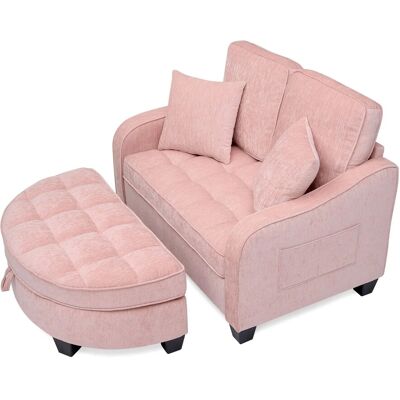PXloue Schlafsofa 2 in 1 Sofa Bett Rosa mit Hocker Stauraum Eukalyptusholz Rahmen Stoffbezug PXloue Schlafsofa 2 in 1 Sofa Bett Rosa mit Hocker Stauraum Eukalyptusholz Rahmen Stoffbezug