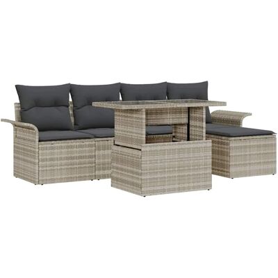 vidaXL Garten-Sofa-Set mit Kissen 6-Tlg Hellgrau Poly Rattan 3357005 vidaXL Garten-Sofa-Set mit Kissen 6-Tlg Hellgrau Poly Rattan 3357005