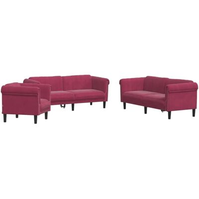 VIDAXL Samt Roten Sofa-Set - Modernes 3-teiliges Wohnzimmermöbel VIDAXL Samt Roten Sofa-Set - Modernes 3-teiliges Wohnzimmermöbel