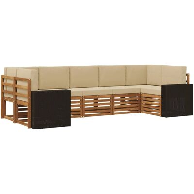 vidaXL Ecksofa Set mit Kissen 7 Stk Natur und Beige Polyester 3384814 vidaXL Ecksofa Set mit Kissen 7 Stk Natur und Beige Polyester 3384814