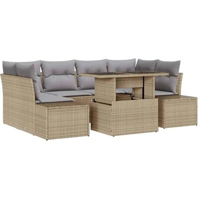 Garten-Sofa-Set mit 7 Teilen - Beige - Rattan Garten-Sofa-Set mit 7 Teilen - Beige - Rattan