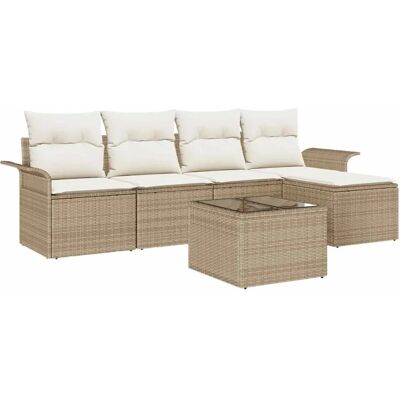 vidaXL Garten-Sofa-Set mit Kissen 6-Tlg Beige Poly Rattan 3345331 vidaXL Garten-Sofa-Set mit Kissen 6-Tlg Beige Poly Rattan 3345331