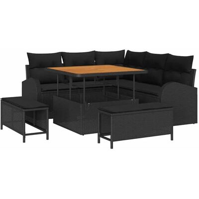 vidaXL Garten-Sofa-Set mit Kissen mit Speicher 8-Tlg Schwarz 3364334 vidaXL Garten-Sofa-Set mit Kissen mit Speicher 8-Tlg Schwarz 3364334