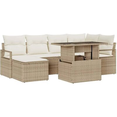 vidaXL Garten-Sofa-Set mit Kissen 7-Tlg Beige und Creme 3348857 vidaXL Garten-Sofa-Set mit Kissen 7-Tlg Beige und Creme 3348857