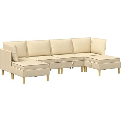 vidaXL Wohnzimmergarnitur mit Kissen mit Speicher 6 Stk Creme Stoff 3413712 vidaXL Wohnzimmergarnitur mit Kissen mit Speicher 6 Stk Creme Stoff 3413712