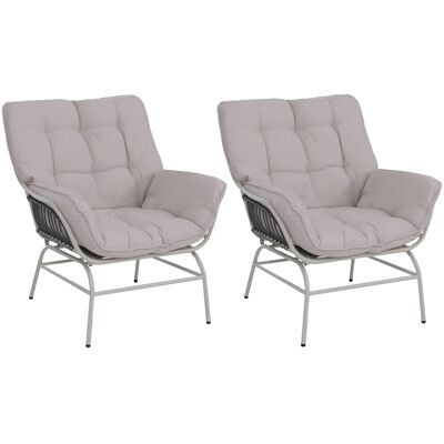 MCW 2er-Set Loungestuhl P75 Relaxstuhl Poly-Rattan Metall Hellgrau Polster Beige MCW 2er-Set Loungestuhl P75 Relaxstuhl Poly-Rattan Metall Hellgrau Polster Beige