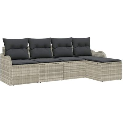 vidaXL Garten-Sofa-Set mit Kissen 5-Tlg Hellgrau Poly Rattan 3354331 vidaXL Garten-Sofa-Set mit Kissen 5-Tlg Hellgrau Poly Rattan 3354331