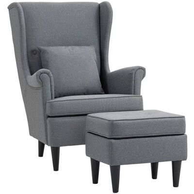 HOMCOM Ohrensessel mit Hocker Sessel mit Leinenoptik Lendenkissen für Wohnzimmer Grau HOMCOM Ohrensessel mit Hocker Sessel mit Leinenoptik Lendenkissen für Wohnzimmer Grau