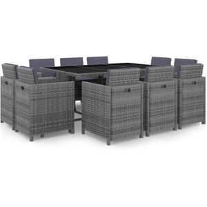 vidaXL 11-tlg Garten-Essgruppe mit Auflagen Poly Rattan Grau Modell 5 vidaXL 11-tlg Garten-Essgruppe mit Auflagen Poly Rattan Grau Modell 5