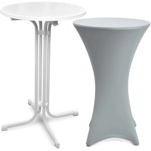 Beautissu Bellini Stehtisch Ø 70cm Weiß mit Stella Stehtischhusse Ø 70cm Silber Beautissu Bellini Stehtisch Ø 70cm Weiß mit Stella Stehtischhusse Ø 70cm Silber