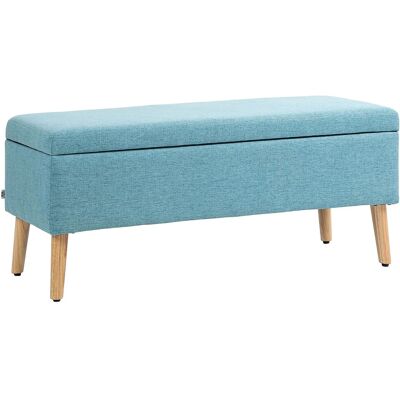 HOMCOM Sitzbank mit Stauraum Leinenoptik Gummiholz Blau 110 x 39 x 45 cm HOMCOM Sitzbank mit Stauraum Leinenoptik Gummiholz Blau 110 x 39 x 45 cm