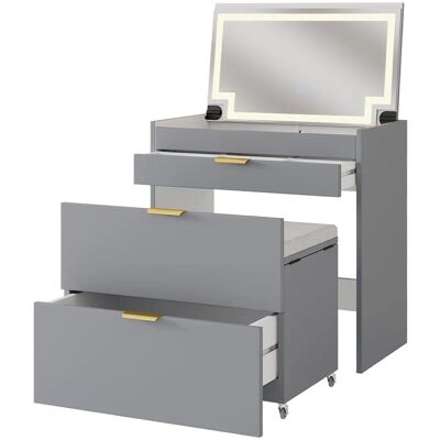 Vicco Schminkkommode Wanja Grau 80 cm mit Bank und LED Spiegel Vicco Schminkkommode Wanja Grau 80 cm mit Bank und LED Spiegel