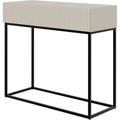 Selsey Veldio Konsolentisch 90 cm mit Lamellenfront und Schublade Greige mit Schwarzen Beinen Selsey Veldio Konsolentisch 90 cm mit Lamellenfront und Schublade Greige mit Schwarzen Beinen