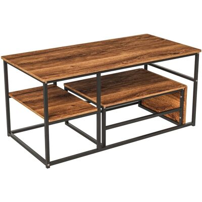 PXloue Satztische Braun 2 Stk. Rechteckiger Couchtisch mit Metallrahmen PXloue Satztische Braun 2 Stk. Rechteckiger Couchtisch mit Metallrahmen