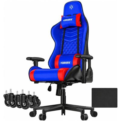 KESSER Gaming Stuhl Ergonomisch mit Kopfstütze 150 kg Belastbar Blau Rot KESSER Gaming Stuhl Ergonomisch mit Kopfstütze 150 kg Belastbar Blau Rot