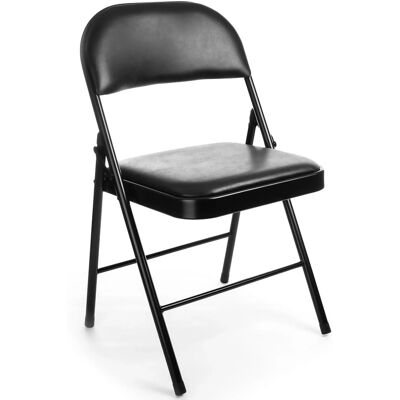 BigDean 1 Stück Klappstuhl Gepolstert Klappstühle Schwarz Metall Stuhl mit Kunstlederbezug Robust bis 130 kg Belastbar BigDean 1 Stück Klappstuhl Gepolstert Klappstühle Schwarz Metall Stuhl mit Kunstlederbezug Robust bis 130 kg Belastbar