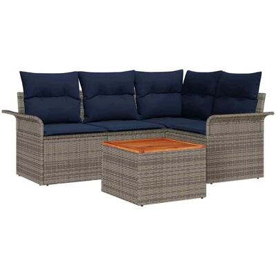 vidaXL Gartensofa-set 5 Stk Grau und Marineblau Poly-Rattan 3355994 vidaXL Gartensofa-set 5 Stk Grau und Marineblau Poly-Rattan 3355994