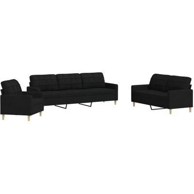 vidaXL 3-Tlg Sofagarnitur Schwarz Stoff 2162848 vidaXL 3-Tlg Sofagarnitur Schwarz Stoff 2162848
