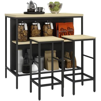HOMCOM Bartisch mit Barhocker Set 3-tlg. im Modern-Stil Stahl Eiche HOMCOM Bartisch mit Barhocker Set 3-tlg. im Modern-Stil Stahl Eiche