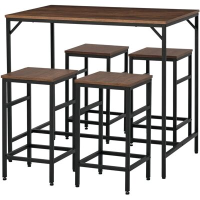 HOMCOM Bartisch mit Barhocker 5-Teilig Stahl Rustikal-Braun 100 x 60 x 88 cm HOMCOM Bartisch mit Barhocker 5-Teilig Stahl Rustikal-Braun 100 x 60 x 88 cm